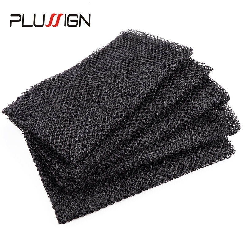Plussign 5Pcs 100% Polyester Breatheable Fabric Black Hair Weaving Net Stretchable Hairnets Weaving Hairnets For Making Wigs