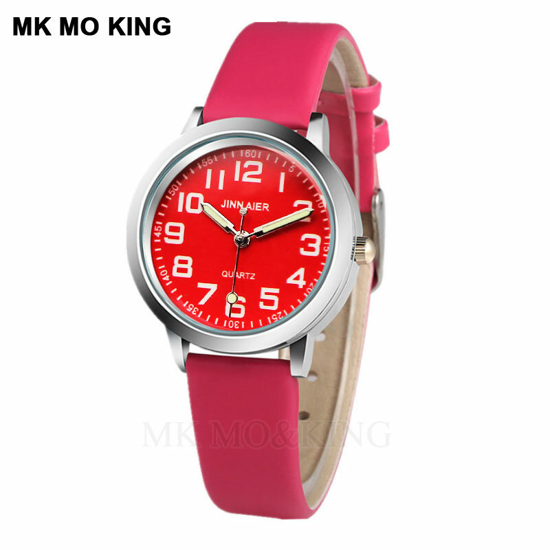 Nuevo reloj de moda para niños, reloj de cuarzo de cuero Rosa y Rojo informal para niño, fiesta de navidad regalo para niña, reloj Kol Saati