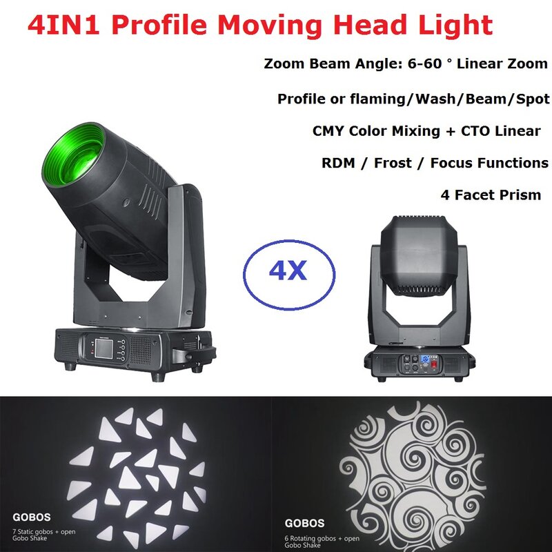 4IN1 LED 550W Moving Head Light Beam Spot Wash Profile Moving Head For Dj Light Party Show Stage Lighting DMX Disco Strobe Light