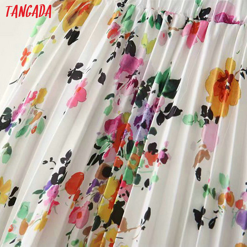Tangada summer floral pleated skirt women fashion 2019 trending styles midi skirts casual brand female skirt XD356