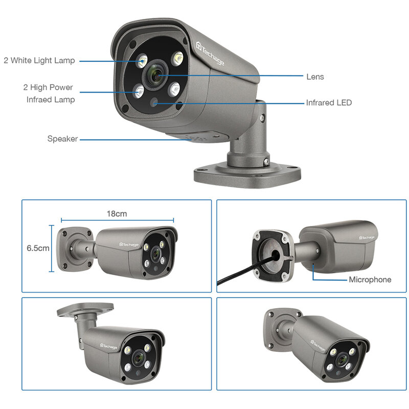 Câmera de Segurança Externa POE, Detecção Humana AI, Áudio Bidirecional, Câmera IP, Vigilância CCTV, Noite Colorida, P2P, 5MP, IP66