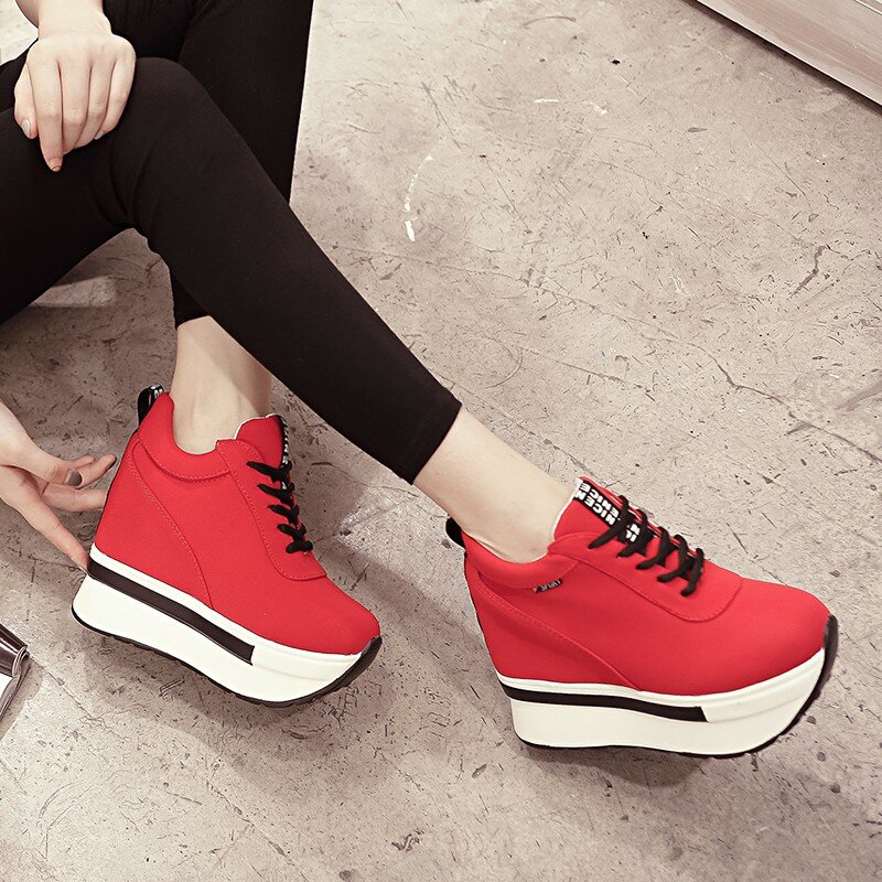 Women Sneakers Fashion Women Height Increasing Breathable Lace-Up Wedges Sneakers Platform Shoes Canvas Woman Casual Shoes