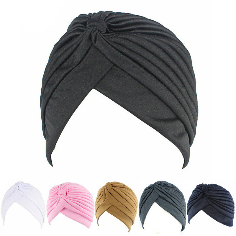 Chapeau Turban élastique pour femmes musulmanes, grande taille, en Satin, Hijab, couleur unie
