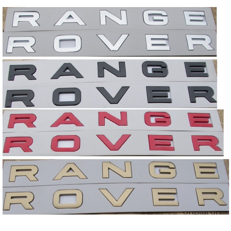 Emblema delantero para RangeRover, cromado, plateado, mate, brillante, Negro, Rojo, dorado, letras numéricas, palabra "RANGE ROVER"