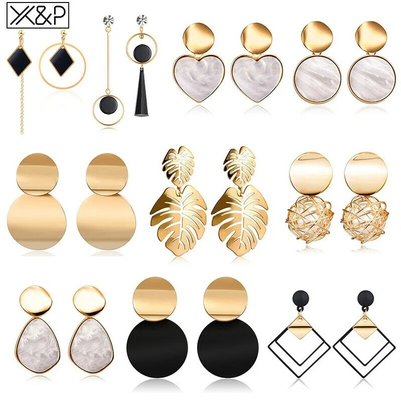 X & P nowe koreańskie serce oświadczenie spadek kolczyki 2020 dla kobiet moda Vintage geometryczne akrylowe zwisają wiszące kolczyki biżuteria