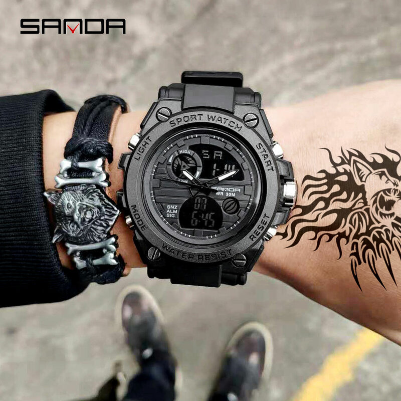 SANDA-브랜드 G 스타일 남성 디지털 시계, 충격 군사 스포츠 시계 패션 방수 전자 손목 시계 남성 2020