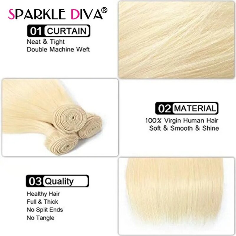 613 Blonde Bundels Met 5X5 Sluiting Braziliaanse Straight Human Hair Weave Bundels 8-30 Inch 613 Bundels met Sluiting Remy Haar