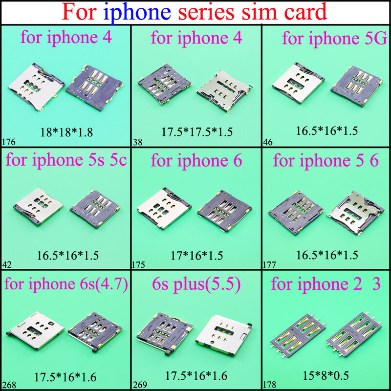 새로운 SIM 카드 리더 슬롯 트레이 홀더, iPhone 2 3 4 5s 5G 5c 6 6S(4.7) 6s plus(5.5) 모듈 소켓 커넥터