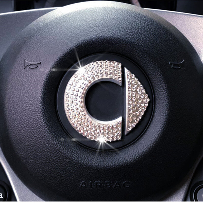 Calcomanía para volante de coche, pegatina decorativa ostentosa para Mercedes Smart 451, 453, Fortwo, Forfour, accesorios con logotipo de taladro flash