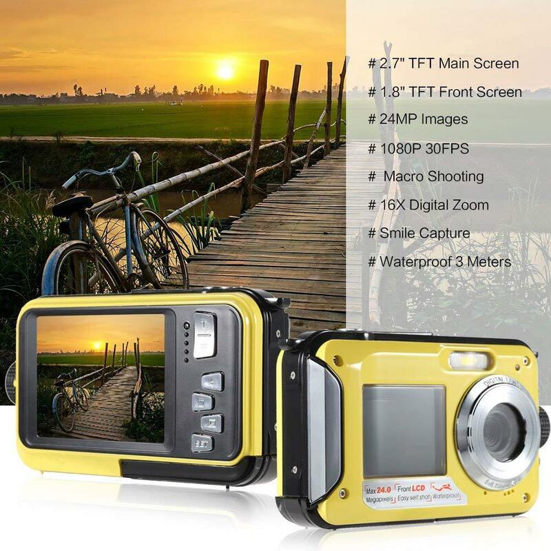 Full HD Waterproof Digital Camera Underwater Camera 24 MP Video Recorder Selfie Dual Screen DV Recording Camera R20