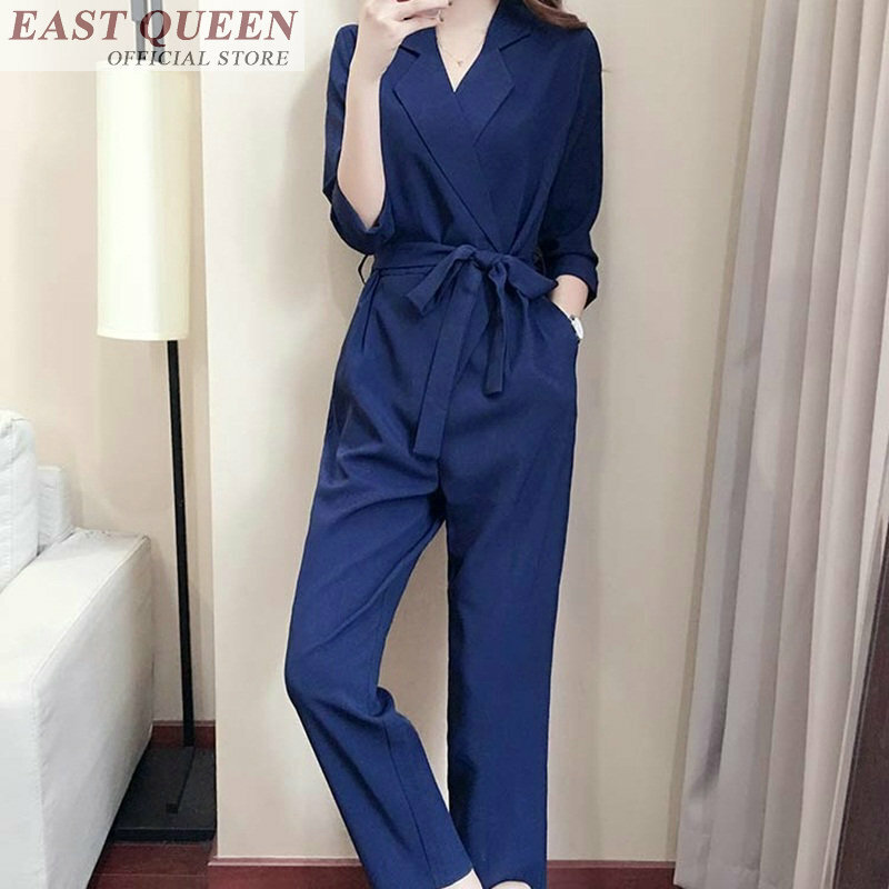 Jumpsuits women solid ankle-length pants sashes elastic business overalls for woman elegant casual office lady jumpsuit DD630 L