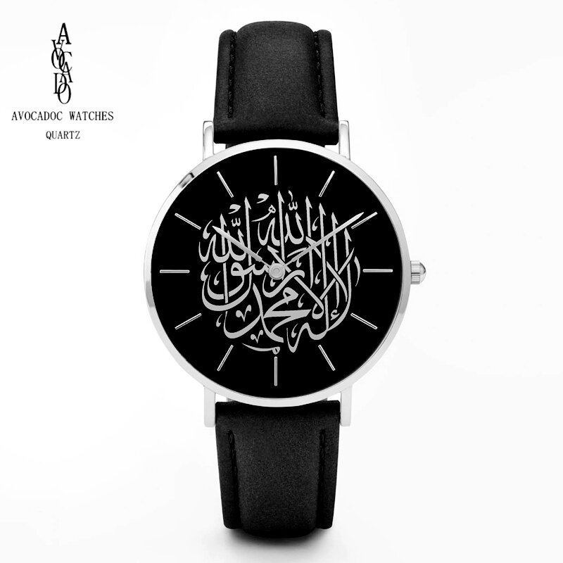 Jam tangan Arab uniseks, jam tangan kuarsa tali kulit untuk pria dan wanita