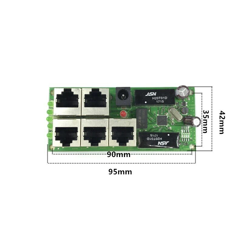 Oem Fabriek Direct Mini Snelle 10 / 100 Mbps 5-Poort Ethernet Netwerk Lan Hub Switch Board Twee-layer Pcb 5 Rj45 5V 12V Hoofd Poort