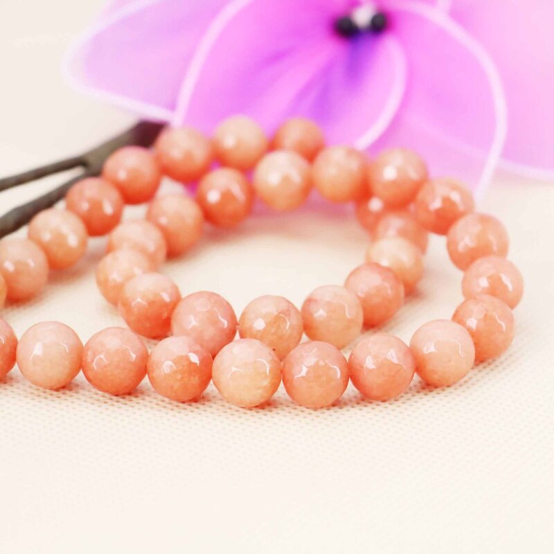 Série d'accessoires en calcédoine rose, perles rondes à facettes, en pierre naturelle, pour bricolage, 15 pouces, conception de bijoux pour femmes, vente en gros, 10mm