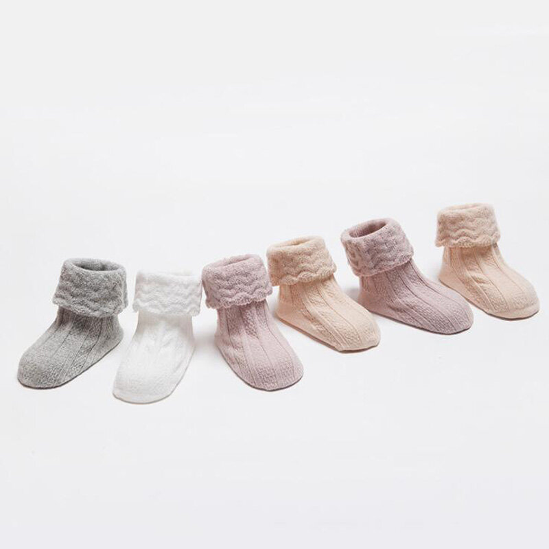 Calcetines antideslizantes de algodón para bebé, medias de encaje de doble aguja, boca suelta, color sólido, otoño e invierno, novedad