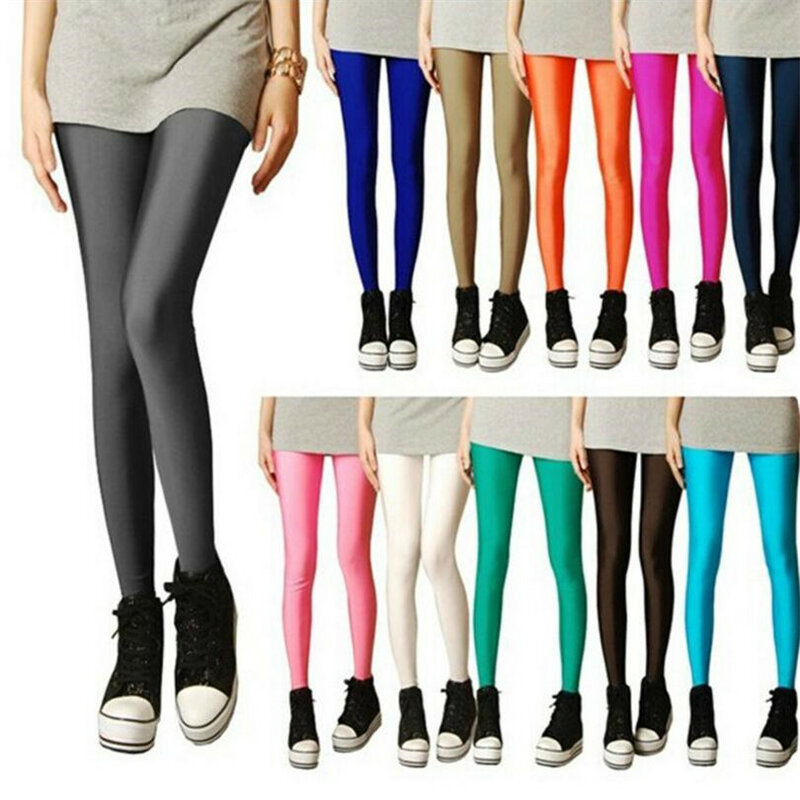 Yrrety brilhante leggings feminino fino comprimento do tornozelo completo leggings calças de estiramento basic leggings casual elastano macio multicolorido legging