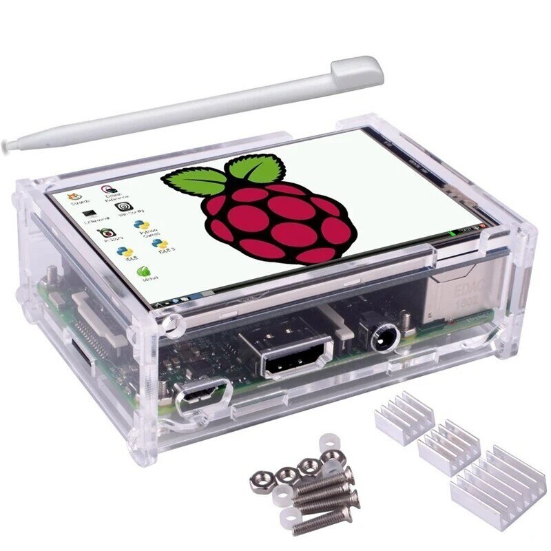 Elecrow-Kit de iniciación 5 en 1 para Raspberry Pi 3, pantalla táctil de 3,5 ", caja, disipadores de calor, Micro USB con interruptor de encendido/apagado, alimentación de EE. UU., UE y Reino Unido