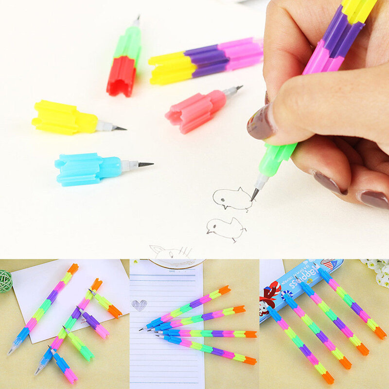 5Pcs Office Rainbow Pencils Pen Stationery Blocks Splicing Replaceable Core Toy School Writing Tools Pencils Kids Gift Plastic