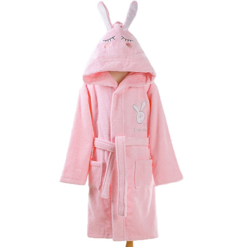 Bathrobes Kids 100% Cotton Baby Cartoon Sleepwear Hooded Baby Robes Boys Men Pajamas Thickening Home Clothing Autumn Winter