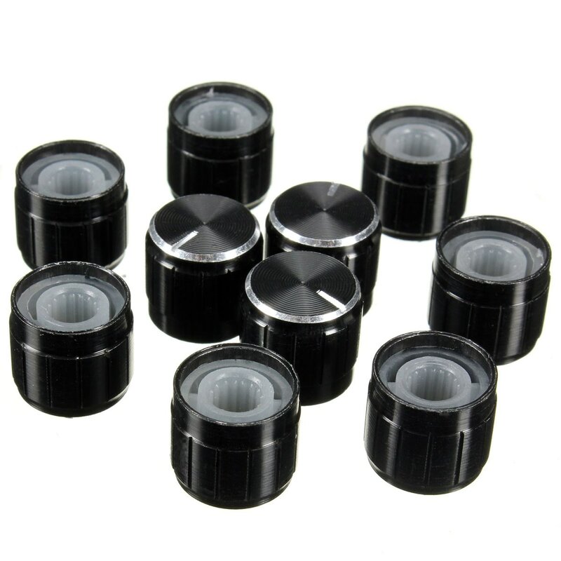10 botões giratórios do controle de volume dos pces preto para o diâmetro de 6mm. Potenciômetro de eixo serrilhado