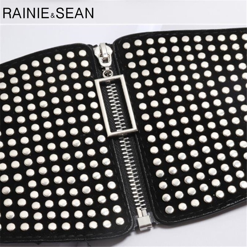 RAINIE SEAN – ceinture de taille en cuir noir pour femmes, Punk, Rivet élastique, Extra large