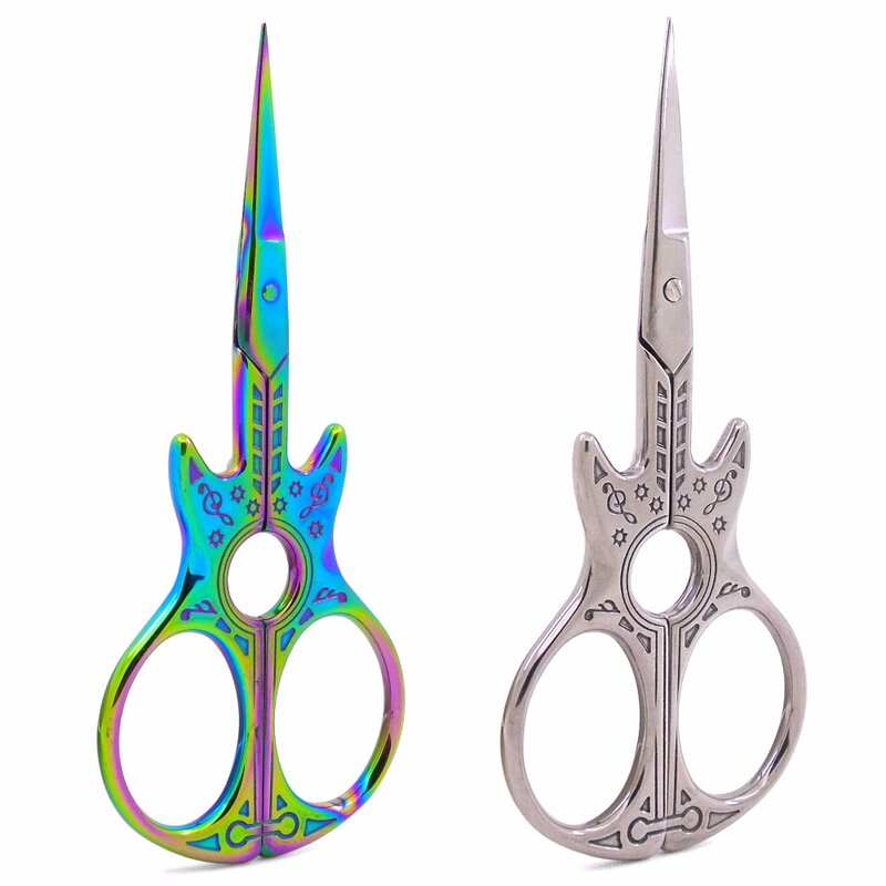 Fashion Retro Stainless Steel Guitar Scissors Tailor Cross Stitch Handicraft Sewing Tool Home Paper Cutter Shears School Office