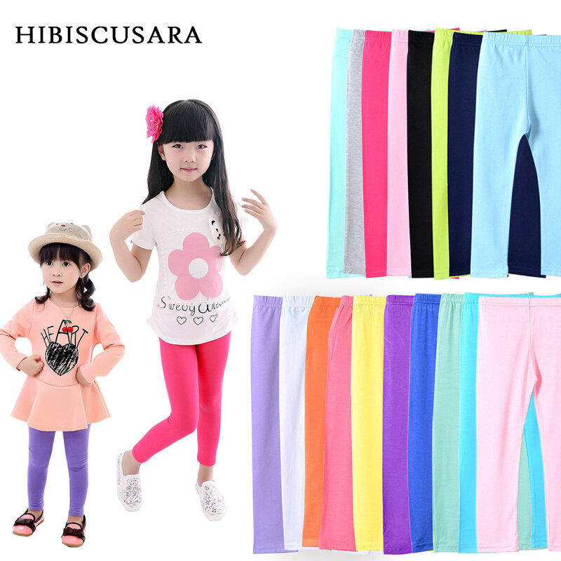 Леггинсы для девочек, хлопковые, эластичные, однотонные, ярких цветов, облегающие брюки для девочек