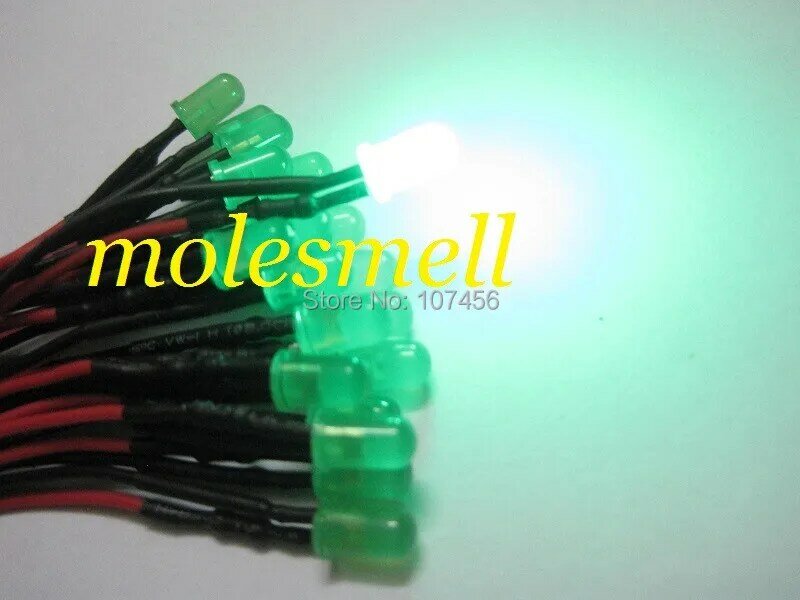 Lentille verte 5mm 5v DC, 50 pièces, lumière LED pré-câblée de 20cm, bricolage, livraison gratuite