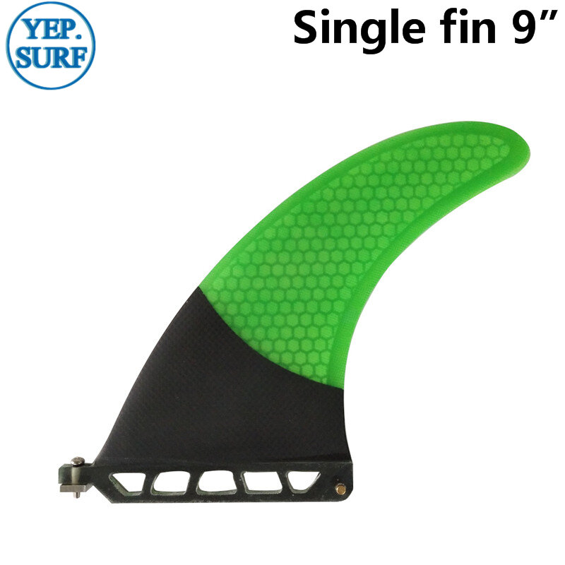 Одинарные плавники для доски для серфинга, 1 шт., 9-дюймовый плавник для серфинга, зеленое цветное искусственное волокно, однослойный плавник из углеродного волокна