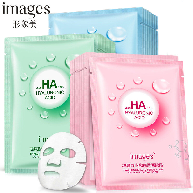 Images 1Pcs Hyaluronic acid Facial Mask Moisturizing Hydrating Skin Care Oil Control Shrink Pore Anti aging Anti wrinkle