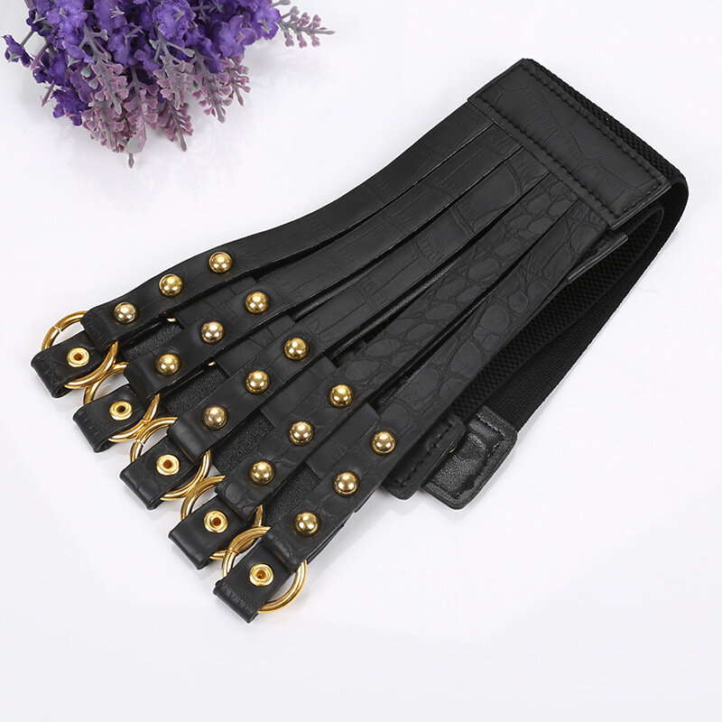 Cinturón de piel sintética con remaches Punk para mujer, faja modeladora de cuerpo delgada y elástica, cinturón de cintura retro, color negro