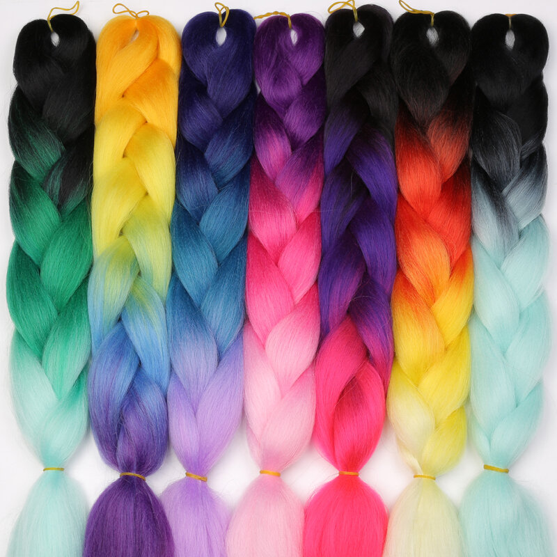 MERISIHAIR Ombre cabello trenzado 24 pulgadas 100 g/pc trenzas de ganchillo sintéticas extensiones de cabello de estilo de cabello rojo rosa azul blanco