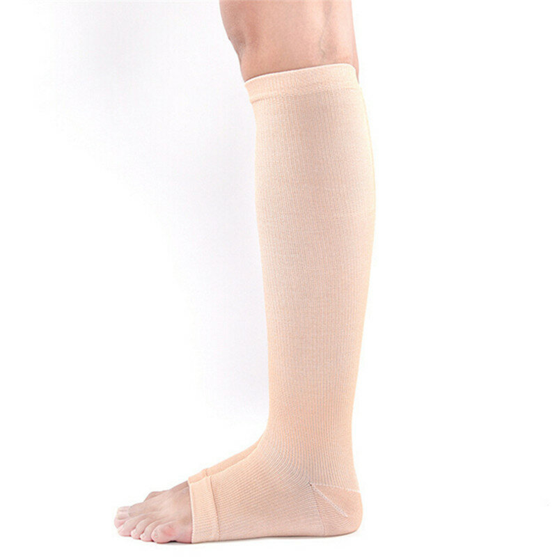 Calcetines médicos elásticos sin dedos, medias hasta la rodilla abiertas, nivel de compresión, 1 par