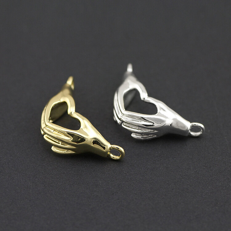 21*12*6mm Champagne Gold and 925Silver Color Plated Brass Hand  Charms Pendants High Quality For Diy Jewelry Making Necklace