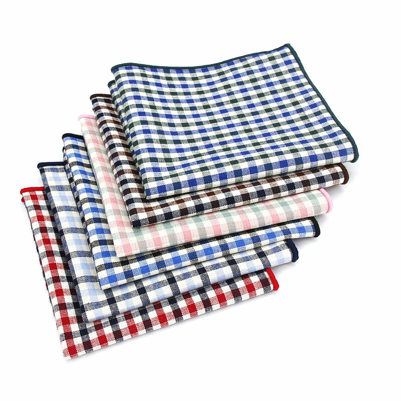 Conjunto de lenços masculinos 100% algodão, clássico, quadrado, bolso, 25cm * 25cm, xadrez, toalha, presente