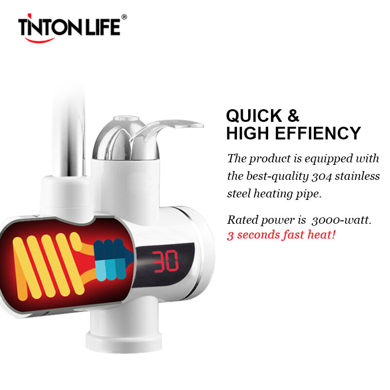 TINTON LIFE-Tankless Electric Water Heater Faucet, torneira de aquecimento instantâneo, aquecedor de cozinha com LED, EU Plug