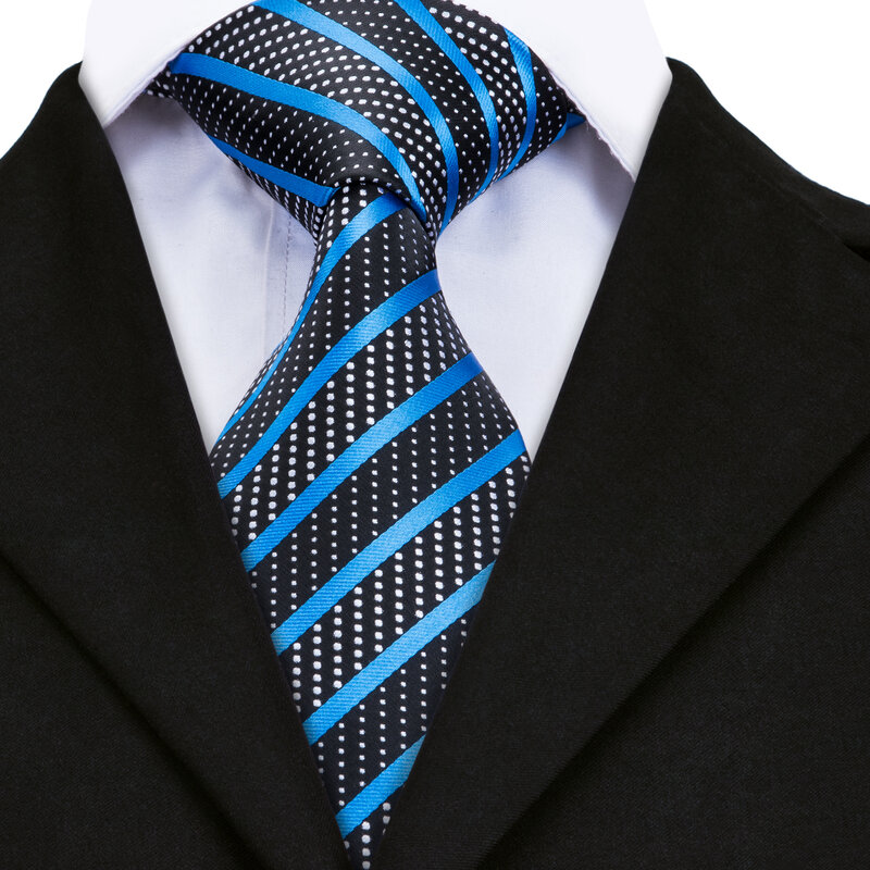 Luxe soie cravate 2018 marque Desiger mode bleu rayé cravates pour hommes d'affaires formel cou cravate Handky sans boutons de manchette CZ-007