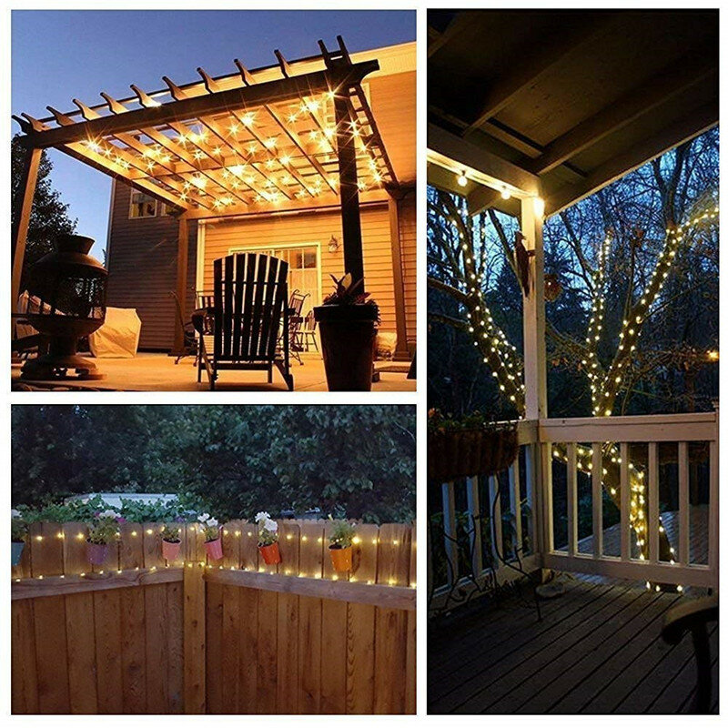 Guirnalda de luces LED con energía Solar, iluminación navideña con 2 modos, 20m, 200LED, alambre de cobre, para decoración de bodas y fiestas