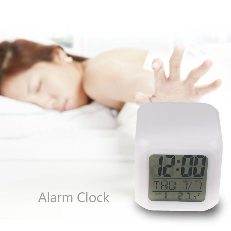 Digital Alarm Clock Color Change Multi-function Projection Clock Square  LED Watch Glowing Thermometer Desktop Clock Cube