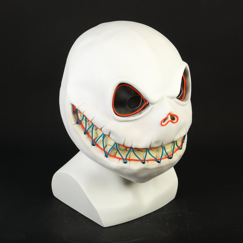 Mascarilla luminosa de látex para adultos, máscara de Jack skeleton, Calavera, pesadilla antes de Navidad, Unisex, accesorio de fiesta de Halloween