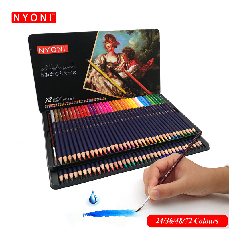 NYONI 12/24/36/48/72Colors Watercolor Pencils Set Drawing Colored Pencils Lapices De Colores Art Sketch Colour Pencil