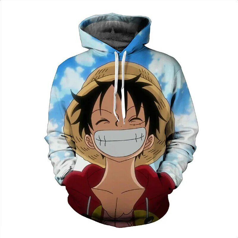 Anime ONE PIECE Costume Monkey D Luffy Sweatshirts Cosplay Autumn Men European and American 3D Printing Jacket Hooded sweater
