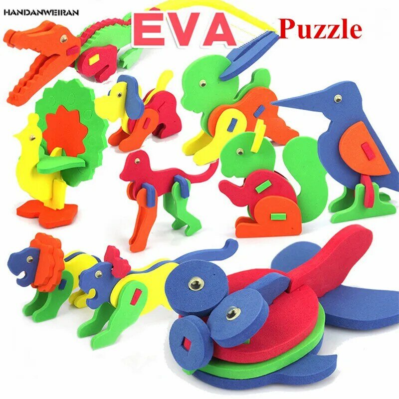 DIY Jigsaw Puzzle Toy para crianças, desenhos animados, estéreo, animais, manual, educação, novo, 1pc