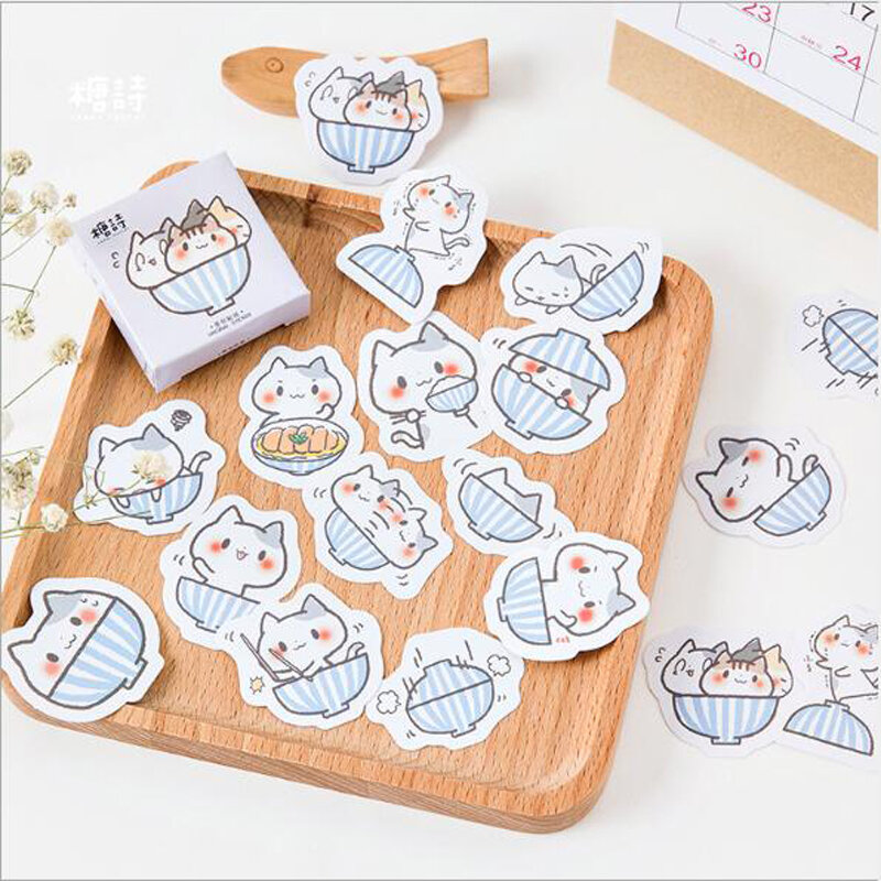 45PCS/box New Kawaii A Bowl Of Cats Boxed Sticker Slef Adhesive Sticky Paper Lovely Cat Seal Diary Deco DIY Stickers Kids Gift