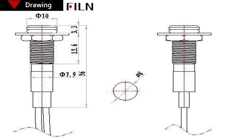 Filn-painel de luz led, 8mm, suporte plano, cabeça preta, concha de metal, mini, 12v, 24v, 110v, 220v, com cabo de 20cm