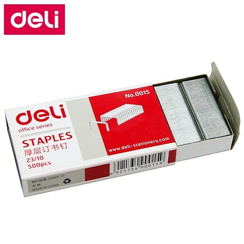 Deli-500 agrafes rapduty 0015, 12x10mm, largeur 12mm, hauteur 10mm, capacité 75pages, 70g papiers, 23/10 pièces/boîte