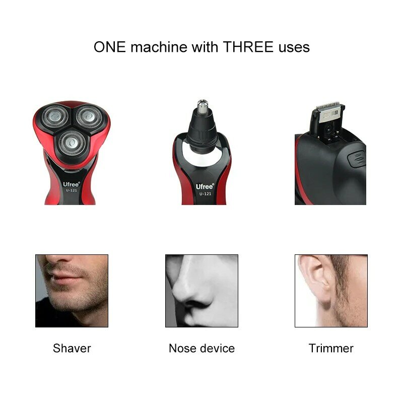 Washable Rechargeable Electric Shaver for Men 3in1 Stainless Electric Razor 3D Triple Floating Blade Face Care Razor