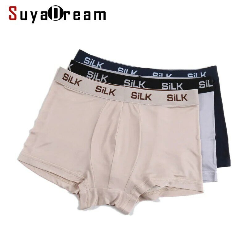 SuyaDream MEN Boxer Shorts 100%Natural Silk Healthy Solid Panties Natural Fabric Underwear