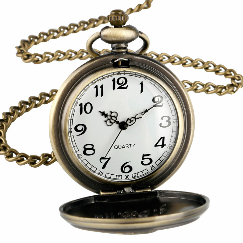 Reloj De Bolsillo De cuarzo con estilo Retro para hombre y mujer, accesorio De bronce, con cadena Fob, colgante para Cosplay, regalo