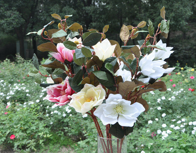 Venta de fábrica] flor Artificial de magnolia, flor Artificial de imitación, boda, apertura de casa con